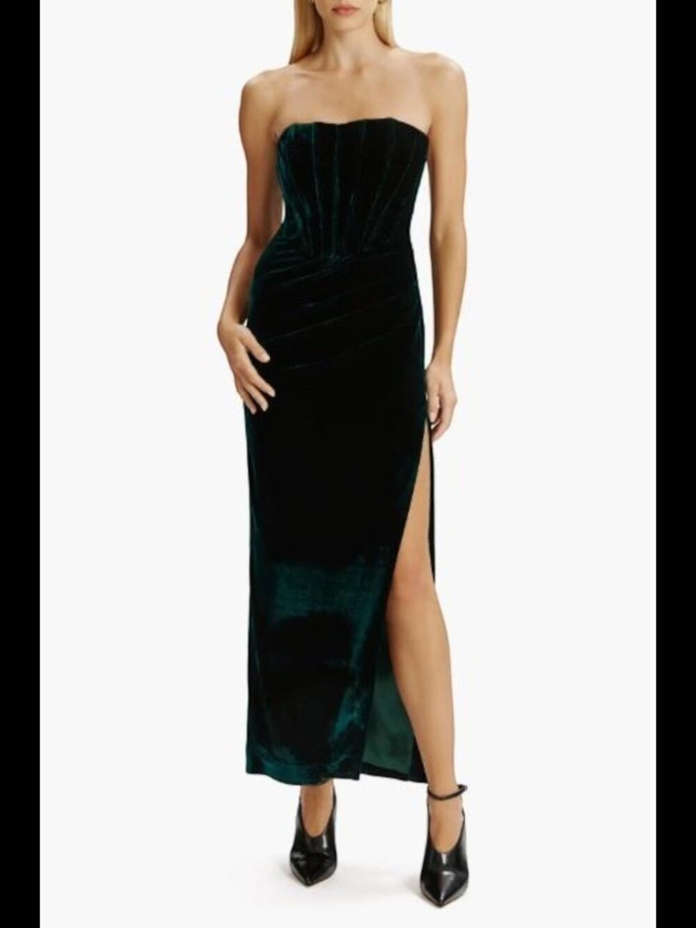 Bardot Everlasting Strapless Velour Midi Dress XL Emerald Green NWOT